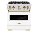 ZLINE Autograph Edition 30 in. 4.2 cu. ft. Classic Dual Fuel Range with 4 Burner Gas Cooktop and Electric Convection Oven in Satin Stainless Steel with White Matte Door and Polished Gold Accents (CDRSZ-WM-30-G)