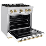 ZLINE Autograph Edition 30 in. 4.2 cu. ft. Classic Dual Fuel Range with 4 Burner Gas Cooktop and Electric Convection Oven in Satin Stainless Steel with White Matte Door and Champagne Bronze Accents (CDRSZ-WM-30-CB)