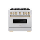ZLINE Autograph Edition 36 in. 5.2 cu. ft. Classic Dual Fuel Range with 6 Burner Gas Cooktop and Electric Convection Oven in Satin Stainless Steel with Champagne Bronze Accents (CDRSZ-36-CB)