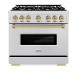 ZLINE Autograph Edition 36 in. 5.2 cu. ft. Classic Dual Fuel Range with 6 Burner Gas Cooktop and Electric Convection Oven in Satin Stainless Steel with Champagne Bronze Accents (CDRSZ-36-CB)