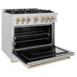 ZLINE Autograph Edition 36 in. 5.2 cu. ft. Classic Dual Fuel Range with 6 Burner Gas Cooktop and Electric Convection Oven in Satin Stainless Steel with Champagne Bronze Accents (CDRSZ-36-CB)