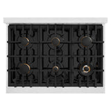 ZLINE Autograph Edition 36 in. 5.2 cu. ft. Classic Dual Fuel Range with 6 Burner Gas Cooktop and Electric Convection Oven in Satin Stainless Steel with Champagne Bronze Accents (CDRSZ-36-CB)