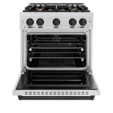 ZLINE Autograph Edition 30 in. 4.2 cu. ft. Classic Dual Fuel Range with 4 Burner Gas Cooktop and Electric Convection Oven in Satin Stainless Steel with Matte Black Accents (CDRSZ-30-MB)