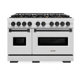 ZLINE Autograph Edition 48 in. 6.7 cu. ft. Classic Double Oven Dual Fuel Range with 8 Burner Gas Cooktop in Satin Stainless Steel with White Matte Doors and Matte Black Accents (CDRSZ-WM-48-MB)