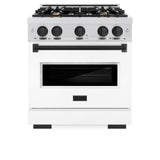 ZLINE Autograph Edition 30 in. 4.2 cu. ft. Classic Dual Fuel Range with 4 Burner Gas Cooktop and Electric Convection Oven in Satin Stainless Steel with White Matte Door and Matte Black Accents (CDRSZ-WM-30-MB)