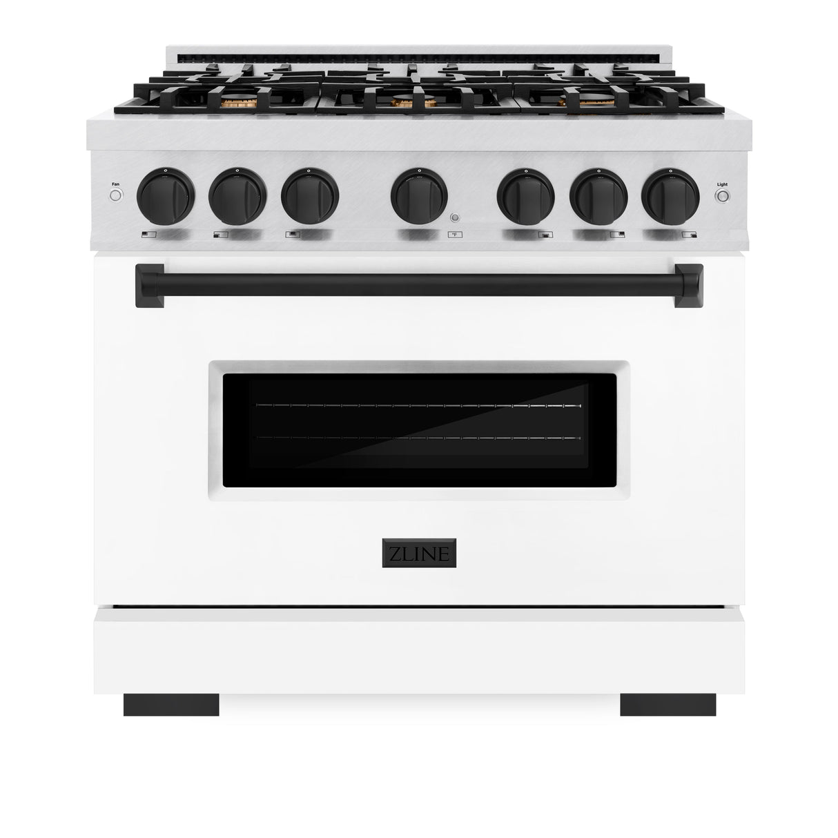 ZLINE Autograph Edition 36 in. 5.2 cu. ft. Classic Dual Fuel Range with 6 Burner Gas Cooktop and Electric Convection Oven in Satin Stainless Steel with White Matte Door and Matte Black Accents (CDRSZ-WM-36-MB)