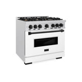ZLINE Autograph Edition 36 in. 5.2 cu. ft. Classic Dual Fuel Range with 6 Burner Gas Cooktop and Electric Convection Oven in Satin Stainless Steel with White Matte Door and Matte Black Accents (CDRSZ-WM-36-MB)