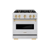 ZLINE Autograph Edition 30 in. 4.2 cu. ft. Classic Dual Fuel Range with 4 Burner Gas Cooktop and Electric Convection Oven in Satin Stainless Steel with Polished Gold Accents (CDRSZ-30-G)