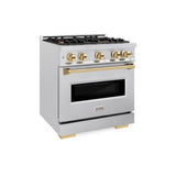 ZLINE Autograph Edition 30 in. 4.2 cu. ft. Classic Dual Fuel Range with 4 Burner Gas Cooktop and Electric Convection Oven in Satin Stainless Steel with Polished Gold Accents (CDRSZ-30-G)