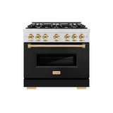 ZLINE Autograph Edition 36 in. 5.2 cu. ft. Classic Dual Fuel Range with 6 Burner Gas Cooktop and Electric Convection Oven in Satin Stainless Steel with Polished Gold Accents (CDRSZ-36-G)