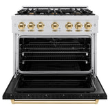 ZLINE Autograph Edition 36 in. 5.2 cu. ft. Classic Dual Fuel Range with 6 Burner Gas Cooktop and Electric Convection Oven in Satin Stainless Steel with Polished Gold Accents (CDRSZ-36-G)