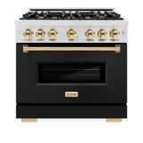 ZLINE Autograph Edition 36 in. 5.2 cu. ft. Classic Dual Fuel Range with 6 Burner Gas Cooktop and Electric Convection Oven in Satin Stainless Steel with Polished Gold Accents (CDRSZ-36-G)