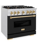 ZLINE Autograph Edition 36 in. 5.2 cu. ft. Classic Dual Fuel Range with 6 Burner Gas Cooktop and Electric Convection Oven in Satin Stainless Steel with Polished Gold Accents (CDRSZ-36-G)