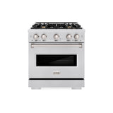 ZLINE 30 in. 4.2 cu. ft. Classic Dual Fuel Range with Gas Cooktop and Electric Convection Oven in Satin Stainless Steel with 4 Brass Burners (CDRS-BR-30)
