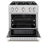 ZLINE 30 in. 4.2 cu. ft. Select Dual Fuel Range with 4 Burner Gas Cooktop and Electric Convection Oven in Satin Stainless Steel with White Matte Door (HDRS-WM-30)