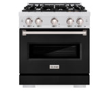 ZLINE 30 in. 4.2 cu. ft. Classic Gas Range with 4 Burner Cooktop and Convection Gas Oven in Satin Stainless Steel with Black Matte Door (CGRS-BLM-30)