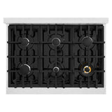 ZLINE 36 in. 5.2 cu. ft. Classic Gas Range with 6 Burner Cooktop and Convection Gas Oven in Satin Stainless Steel with Black Matte Door (CGRS-BLM-36)