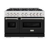 ZLINE 48 in. 6.7 cu. ft. Classic Double Oven Gas Range with 8 Burner Cooktop in Satin Stainless Steel with Black Matte Doors (CGRS-BLM-48)