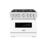 ZLINE 36 in. 5.2 cu. ft. Classic Gas Range with 6 Burner Cooktop and Convection Gas Oven in Satin Stainless Steel with White Matte Door (CGRS-WM-36)