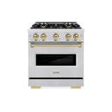 ZLINE Autograph Edition 30 in. 4.2 cu. ft. Classic Gas Range with 4 Burner Cooktop and Convection Gas Oven in Satin Stainless Steel and Champagne Bronze Accents (CGRSZ-30-CB)