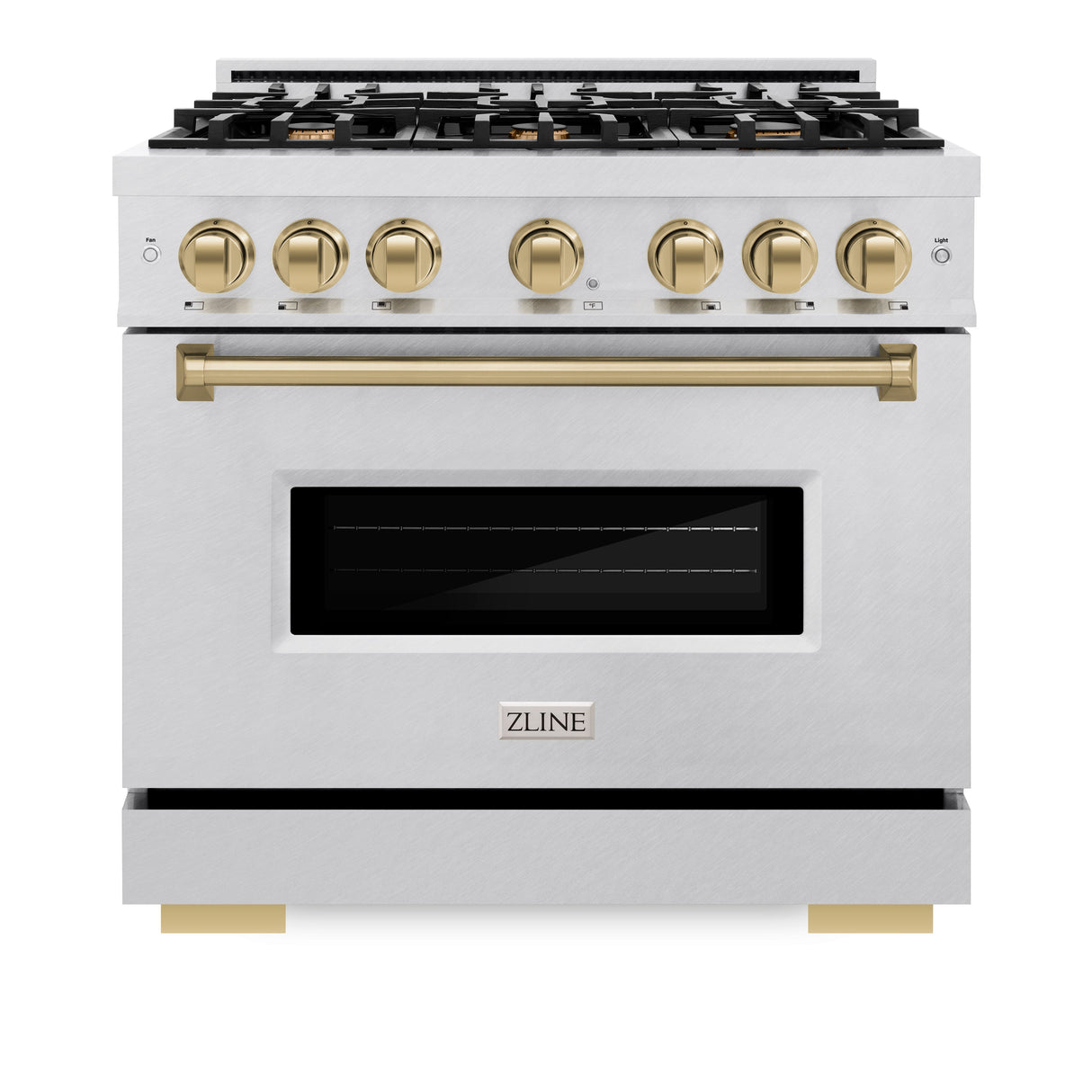 ZLINE Autograph Edition 36 in. 5.2 cu. ft. Classic Gas Range with 6 Burner Cooktop and Convection Gas Oven in Satin Stainless Steel and Champagne Bronze Accents (CGRSZ-36-CB)