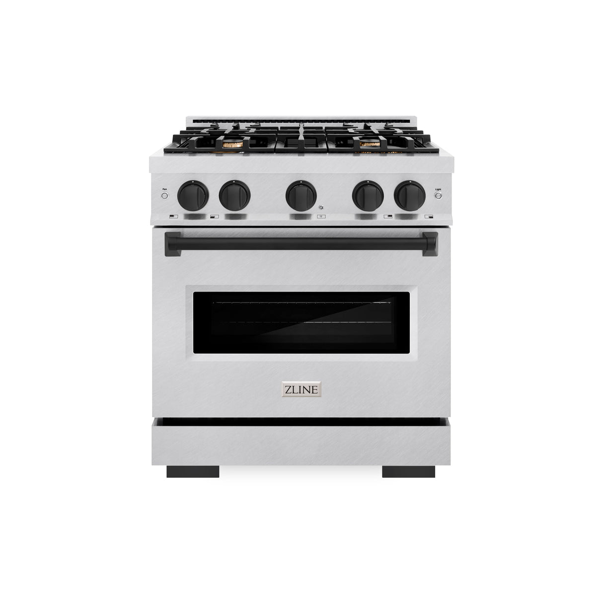 ZLINE Autograph Edition 30 in. 4.2 cu. ft. Classic Gas Range with 4 Burner Cooktop and Convection Gas Oven in Satin Stainless Steel with White Matte Door and Matte Black Accents (CGRSZ-WM-30-MB)