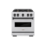 ZLINE Autograph Edition 30 in. 4.2 cu. ft. Classic Gas Range with 4 Burner Cooktop and Convection Gas Oven in Satin Stainless Steel with White Matte Door and Matte Black Accents (CGRSZ-WM-30-MB)