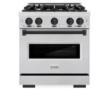 ZLINE Autograph Edition 30 in. 4.2 cu. ft. Classic Gas Range with 4 Burner Cooktop and Convection Gas Oven in Satin Stainless Steel with White Matte Door and Matte Black Accents (CGRSZ-WM-30-MB)