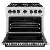 ZLINE Autograph Edition 36 in. 5.2 cu. ft. Classic Gas Range with 6 Burner Cooktop and Convection Gas Oven in Satin Stainless Steel and Matte Black Accents (CGRSZ-36-MB)