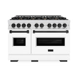 ZLINE Autograph Edition 48 in. 6.7 cu. ft. Classic Double Oven Gas Range with 8 Burner Cooktop in Satin Stainless Steel with White Matte Doors and Matte Black Accents (CGRSZ-WM-48-MB)