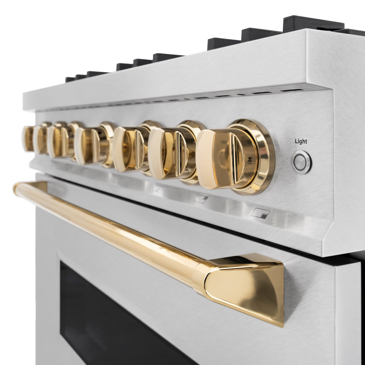 ZLINE Autograph Edition 36 in. 5.2 cu. ft. Classic Gas Range with 6 Burner Cooktop and Convection Gas Oven in Satin Stainless Steel and Polished Gold Accents (CGRSZ-36-G)