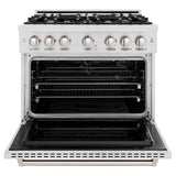 ZLINE 36 in. 5.2 cu. ft. Classic Gas Range with Convection Gas Oven in Satin Stainless Steel with 6 Brass Burners (CGRS-BR-36)