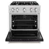 ZLINE 30 in. 4.2 cu. ft. Classic Dual Fuel Range with 4 Burner Gas Cooktop and Electric Convection Oven in Stainless Steel with Black Matte Door (CDR-BLM-30)