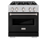 ZLINE 30 in. 4.2 cu. ft. Classic Gas Range with 4 Burner Cooktop and Convection Gas Oven in Stainless Steel with Black Matte Door (CGR-BLM-30)