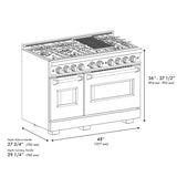 ZLINE 48 in. 6.7 cu. ft. Classic Double Oven Gas Range with 8 Burner Cooktop in Stainless Steel with Black Matte Doors (CGR-BLM-48)