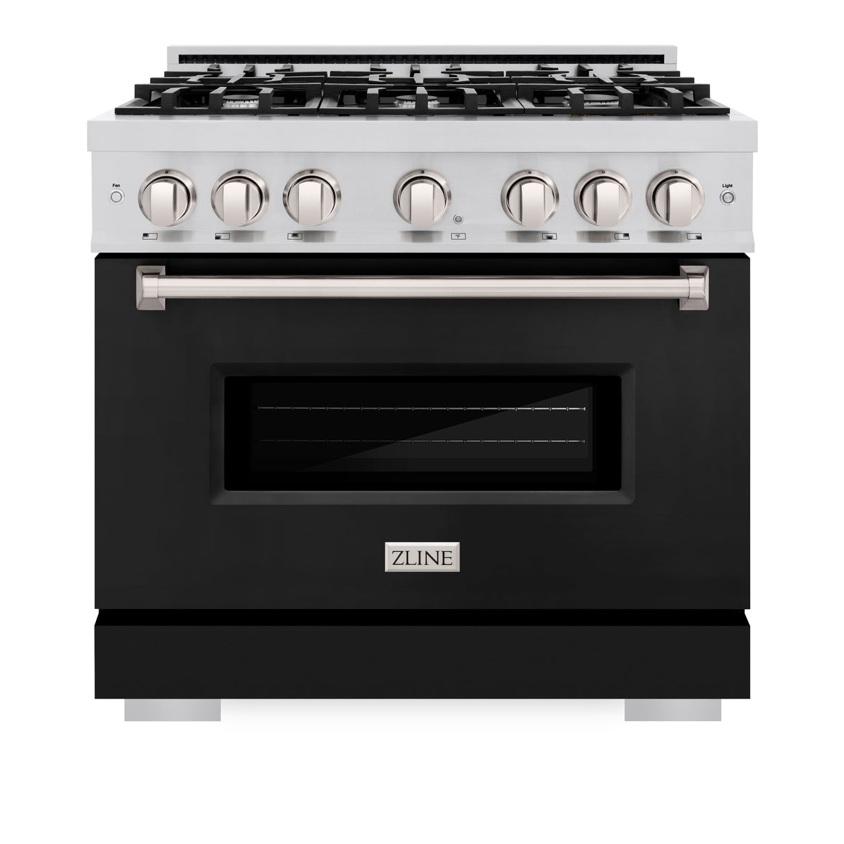 ZLINE 36 in. 5.2 cu. ft. Classic Dual Fuel Range with 6 Burner Gas Cooktop and Electric Convection Oven in Stainless Steel with Black Matte Door (CDR-BLM-36)