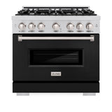 ZLINE 36 in. 5.2 cu. ft. Classic Dual Fuel Range with 6 Burner Gas Cooktop and Electric Convection Oven in Stainless Steel with Black Matte Door (CDR-BLM-36)