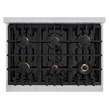 ZLINE Autograph Edition 36 in. 5.2 cu. ft. Classic Dual Fuel Range with 6 Burner Gas Cooktop and Electric Convection Oven in Stainless Steel with Black Matte Door and Champagne Bronze Accents (CDRZ-BLM-36-CB)