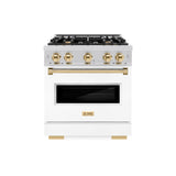 ZLINE Autograph Edition 30 in. 4.2 cu. ft. Classic Dual Fuel Range with 4 Burner Gas Cooktop and Electric Convection Oven in Stainless Steel with White Matte Door and Polished Gold Accents (CDRZ-WM-30-G)