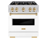 ZLINE Autograph Edition 30 in. 4.2 cu. ft. Classic Dual Fuel Range with 4 Burner Gas Cooktop and Electric Convection Oven in Stainless Steel with White Matte Door and Polished Gold Accents (CDRZ-WM-30-G)