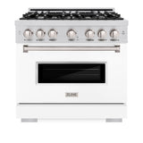 ZLINE 36 in. 5.2 cu. ft. Classic Dual Fuel Range with 6 Burner Gas Cooktop and Electric Convection Oven in Stainless Steel with White Matte Door (CDR-WM-36)