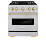ZLINE Autograph Edition 30 in. 4.2 cu. ft. Classic Gas Range with 4 Burner Cooktop and Convection Gas Oven in Stainless Steel and Champagne Bronze Accents (CGRZ-30-CB)