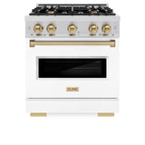 ZLINE Autograph Edition 30 in. 4.2 cu. ft. Classic Gas Range with 4 Burner Cooktop and Convection Gas Oven in Stainless Steel with White Matte Door and Champagne Bronze Accents (CGRZ-WM-30-CB)