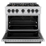 ZLINE Autograph Edition 36 in. 5.2 cu. ft. Classic Gas Range with 6 Burner Cooktop and Convection Gas Oven in Stainless Steel and Matte Black Accents (CGRZ-36-MB)