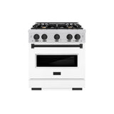 ZLINE Autograph Edition 30 in. 4.2 cu. ft. Classic Gas Range with 4 Burner Cooktop and Convection Gas Oven in Stainless Steel with White Matte Door and Matte Black Accents (CGRZ-WM-30-MB)