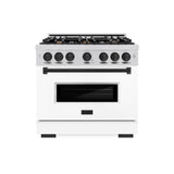 ZLINE Autograph Edition 36 in. 5.2 cu. ft. Classic Gas Range with 6 Burner Cooktop and Convection Gas Oven in Stainless Steel with White Matte Door and Matte Black Accents (CGRZ-WM-36-MB)