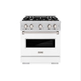 ZLINE 30 in. 4.2 cu. ft. Classic Dual Fuel Range with 4 Burner Gas Cooktop and Electric Convection Oven in Stainless Steel with White Matte Door (CDR-WM-30)
