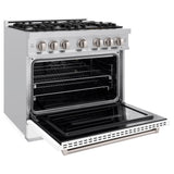 ZLINE 36 in. 5.2 cu. ft. Classic Gas Range with 6 Burner Cooktop and Convection Gas Oven in Stainless Steel with White Matte Door (CGR-WM-36)