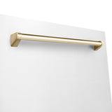 ZLINE Autograph Edition 36 in. Kitchen Package with Stainless Steel Dual Fuel Range with White Matte Door, Range Hood and Dishwasher with Polished Gold Accents (3AKP-RAWMRHDWM36-G)