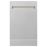 ZLINE Autograph Edition 18 in. Tallac Dishwasher Panel in Satin Stainless Steel Finish with Champagne Bronze Handle (DPVZ-SN-18-CB)